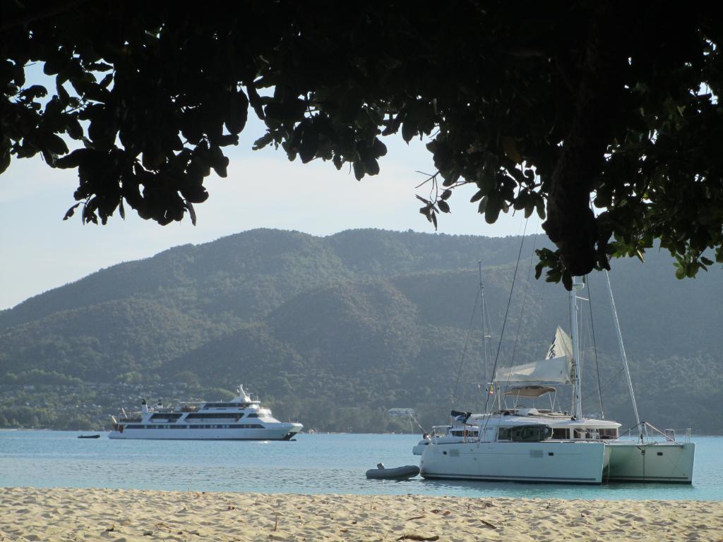 Ship anchored at Curieuse